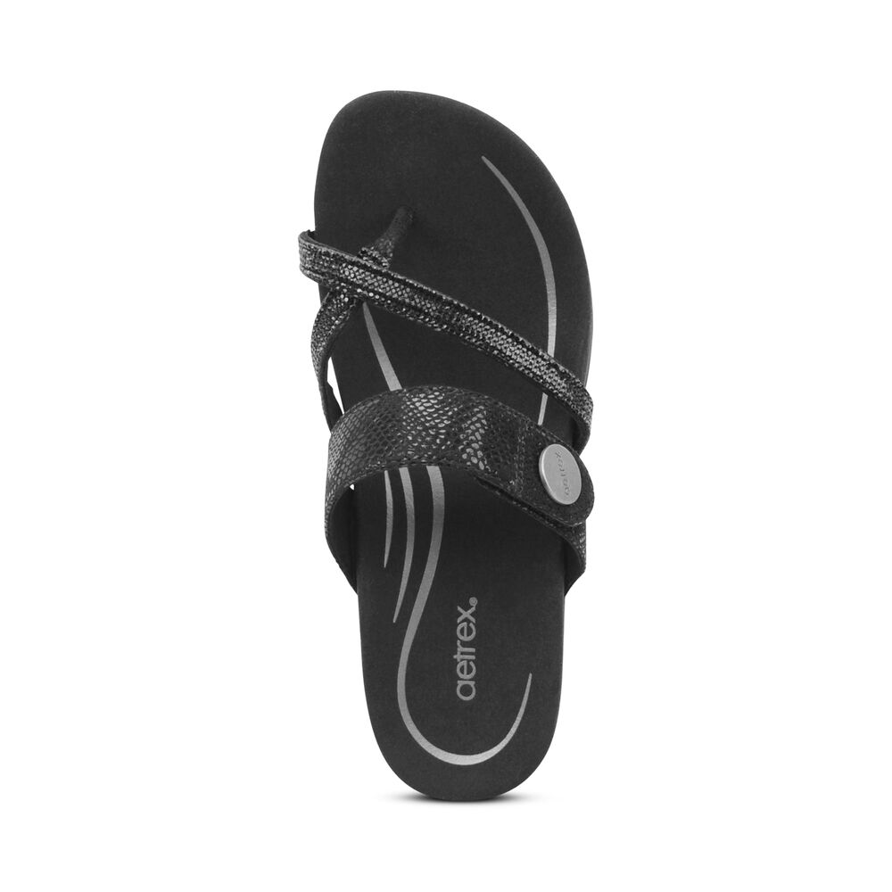 Aetrex Women's Izzy Adjustable Sandals - Black | USA AHHQEHL